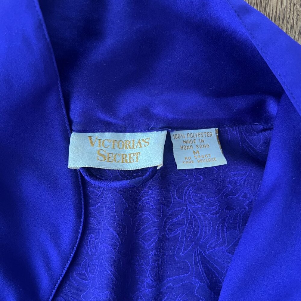 Vintage 80s Gold Label Victoria’s Secret Purple‎ Satin Robe Womens M Jacquard - Picture 5 of 10